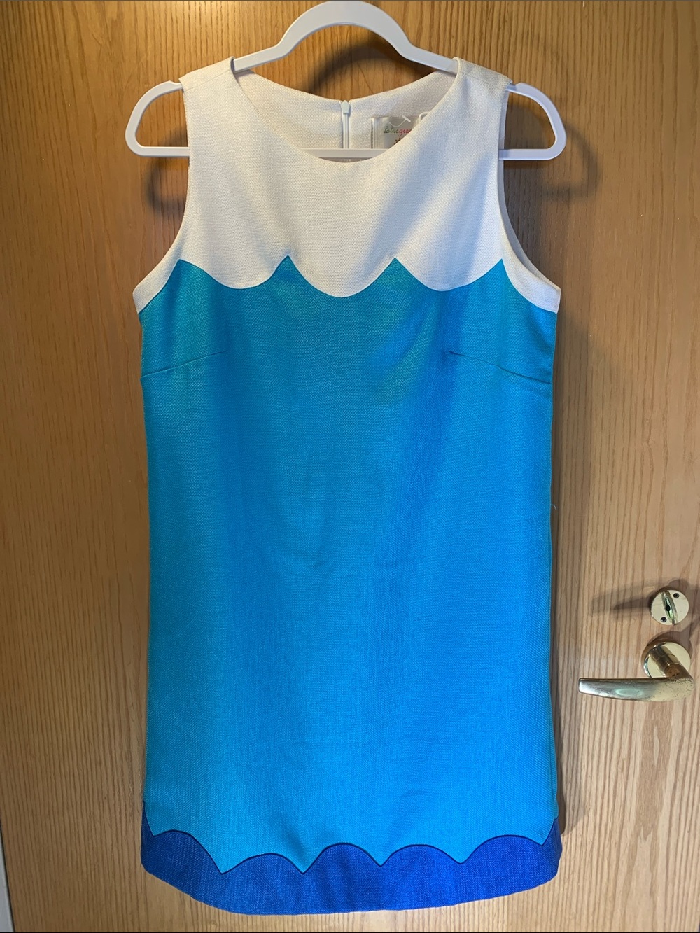Sleeveless Colorblock Midi Dress in White/Teal/Blue - Size 12